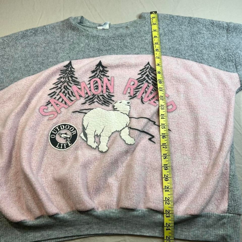 Vintage Made in USA Salmon River pink and grey fleece crewneck sweatshirt - Picture 6 of 6